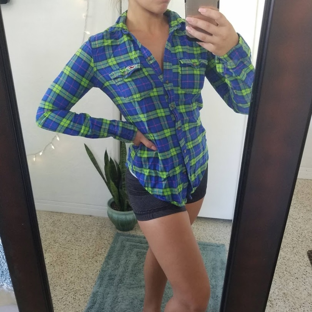 Blue and Green Hollister Flannel